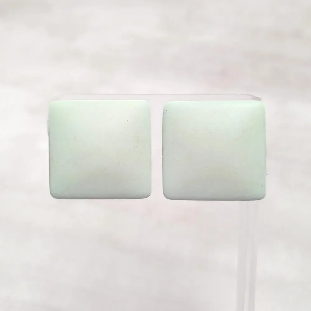 Vintage Clip On Earrings Light Pastel Green Large Retro Square Shape